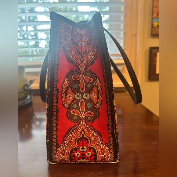 Spartina large-ish shoulder bag. Black with red, pink and some turquoise color.